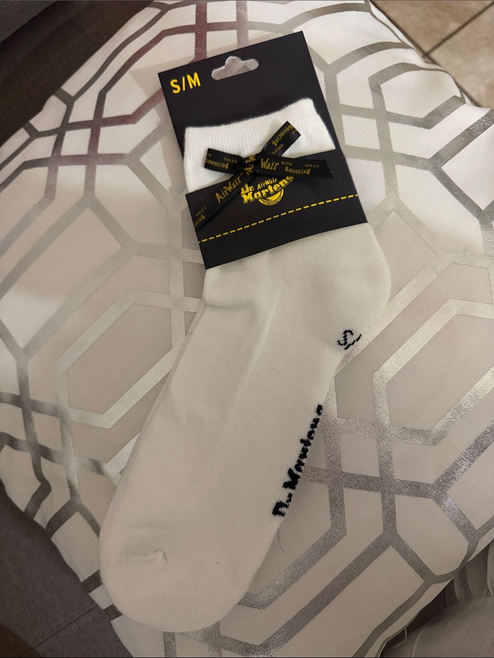 Dr. Martens White Crew Socks with Black Logo Accents